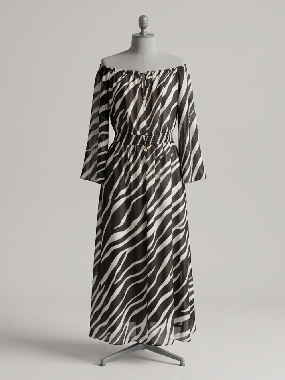 Off the shoulder zebra print maxi dress